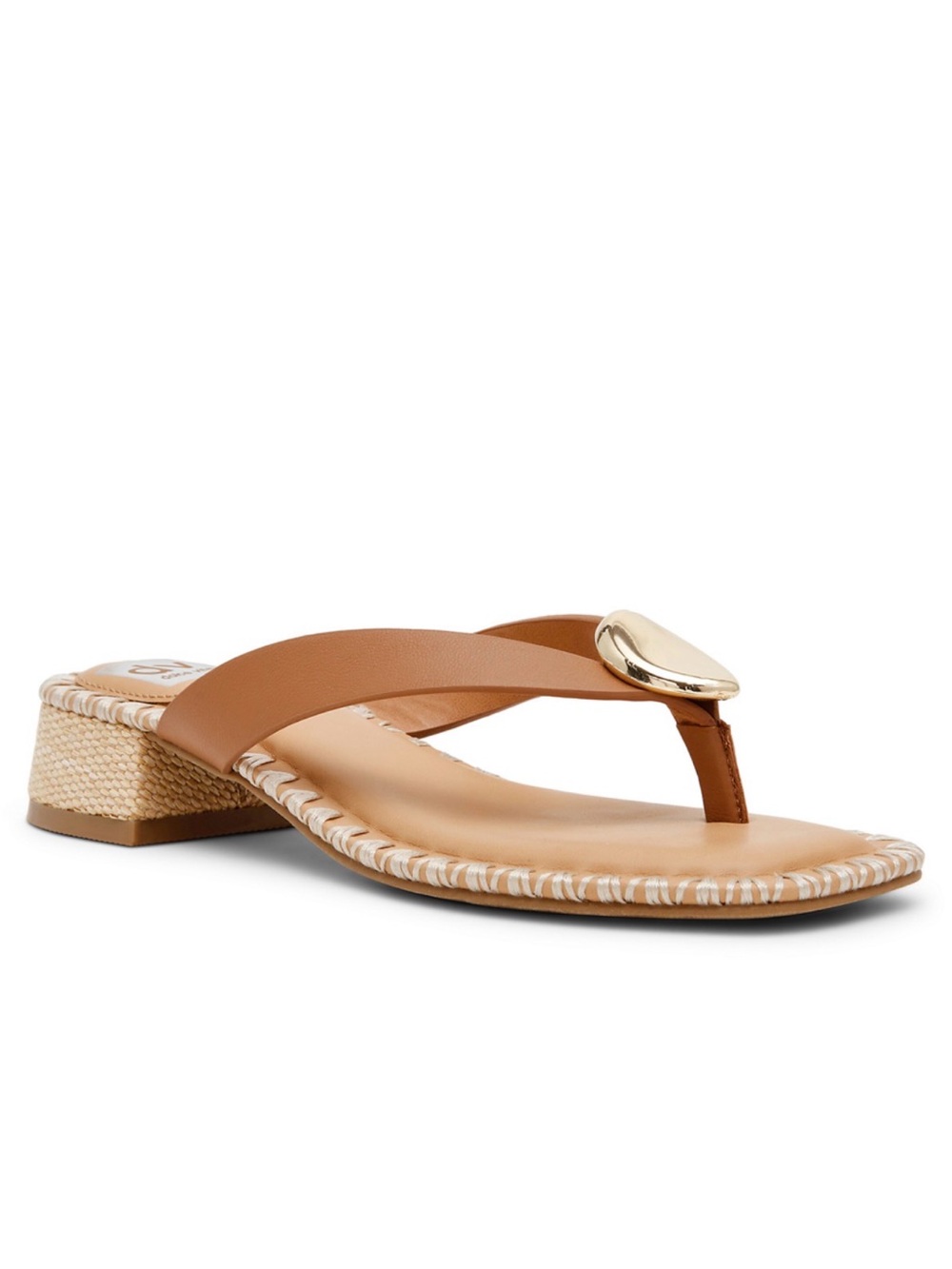 Dolce Vita Tan Leather Low Heel Thong Sandals with Gold Accent